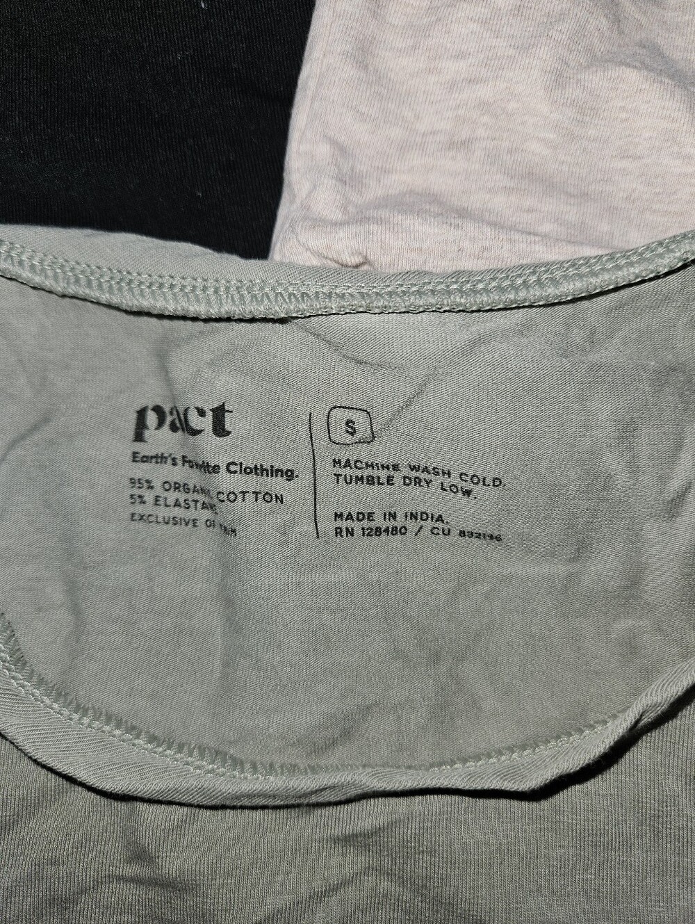 Pact Women's Organic Cotton Tank Trio in Black, Tan, & Sage - Picture 5 of 5